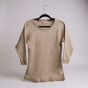 Banana Republic Knit Sweater 3/4 Sleeve Women's Size S Beige Linen Cotton‎